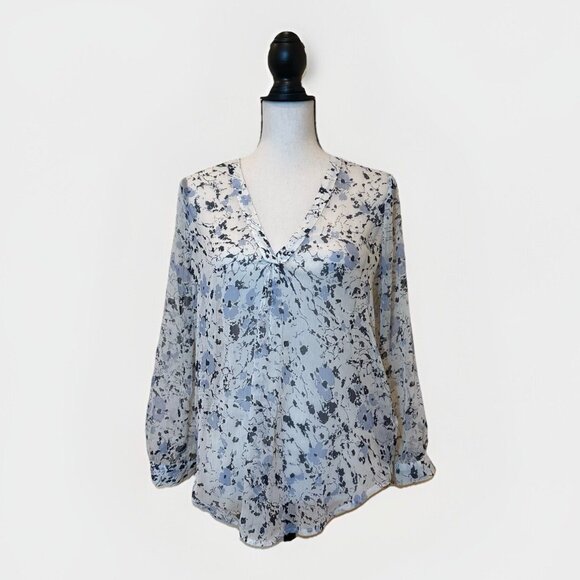 Philosophy Tops - Philosophy Blouse Women’s Medium Sheer Floral White With Blue Flowers Sheer